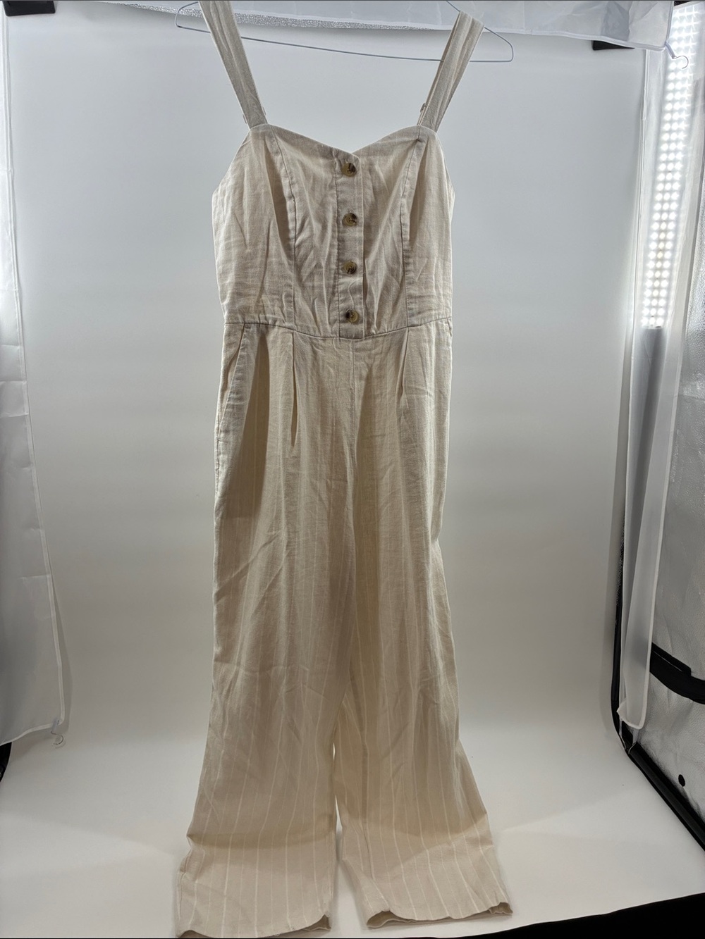 Old Navy Cream Button-Front Sleeveless Jumpsuit